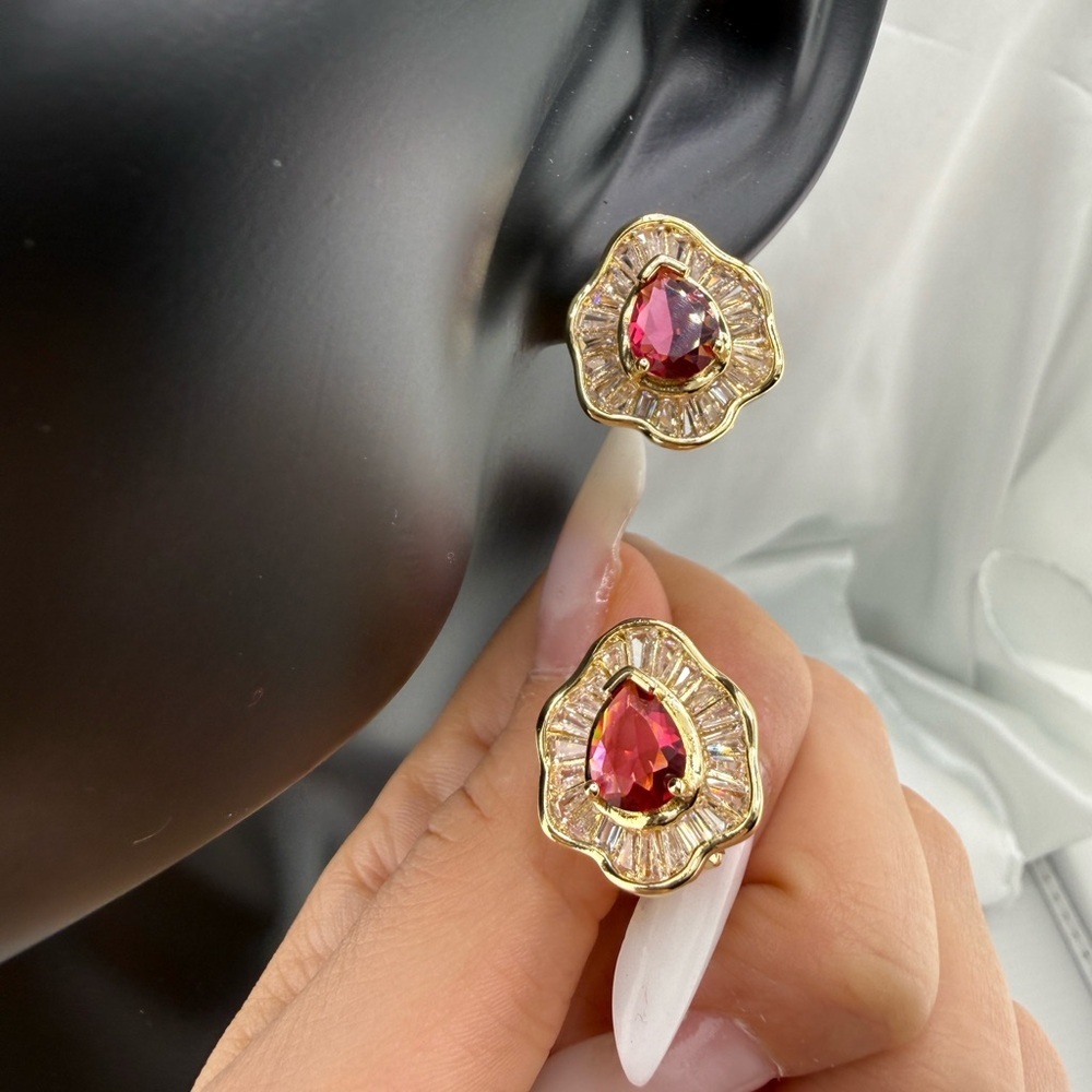 Gold and Red Teardrop Earrings
